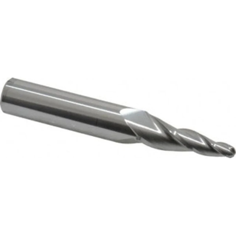 Accupro 7 per Side 3/16 Small End Diam 1-1/4 LOC 3-Flute Solid Carbide Tapered Ball End Mill Uncoated, 1/2 Shank Diam...